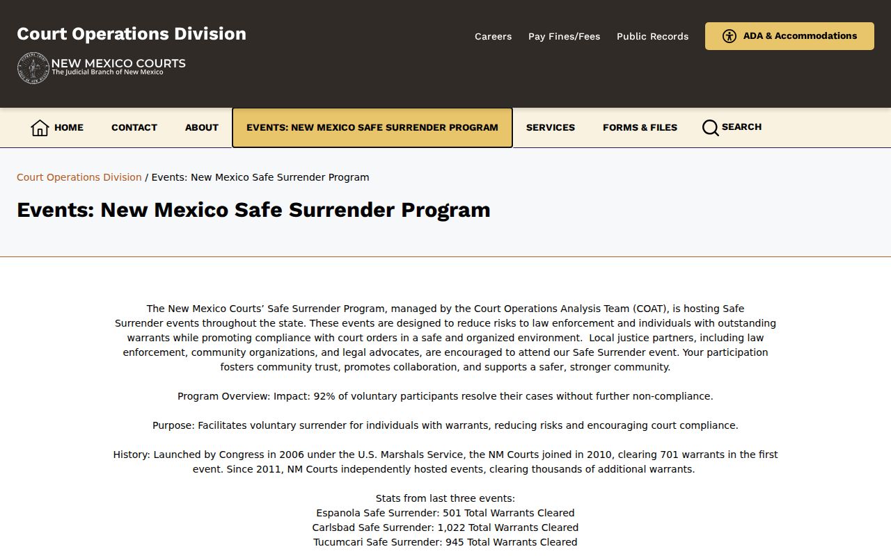 New Mexico Courts Safe Surrender program information